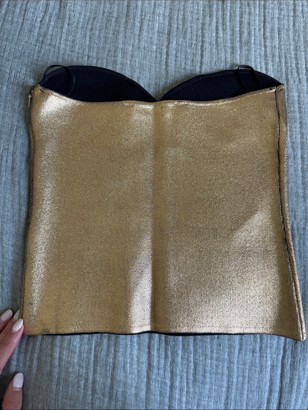 Zara Gold Metallic Strapless Crop Top - Picture 3 of 5
